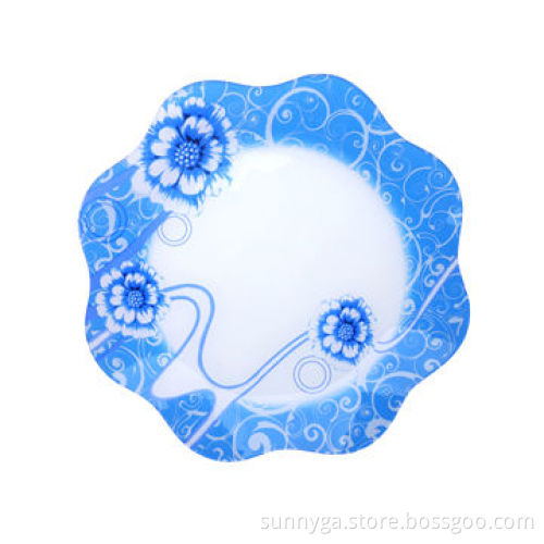 Flower Shaped Glass Plate with Blue Decal